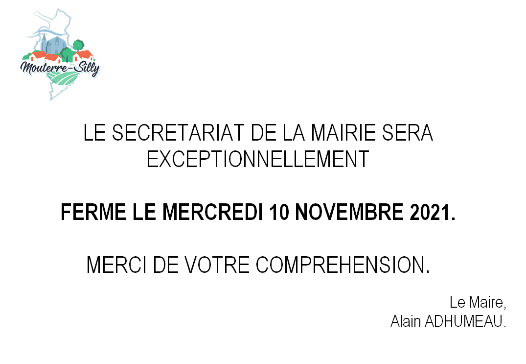 Lire la suite à propos de l’article Mairie fermé exceptionnellement le 10 novembre